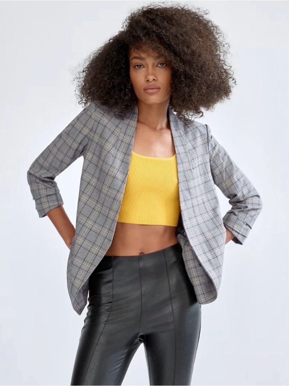 Babaton | Power Blazer Size 8 Grey Plaid Check Aritzia